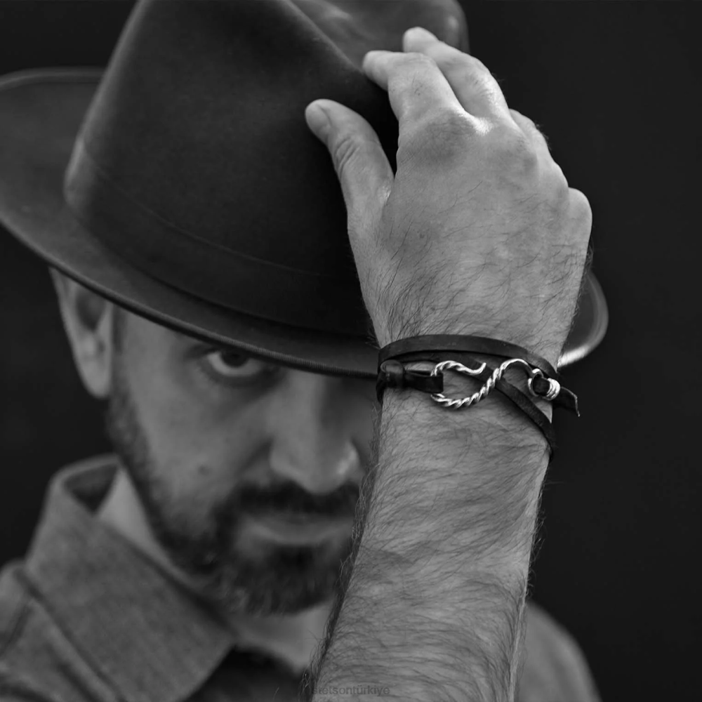 Stetson kanca deri bilezik kahverengi deri erkekler aksesuar B4FZ417