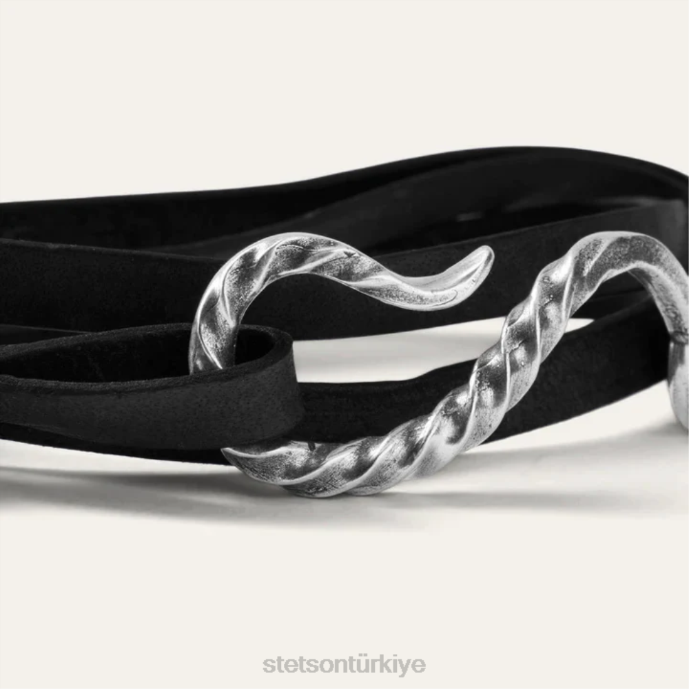 Stetson kanca deri bilezik siyah deri erkekler aksesuar B4FZ421