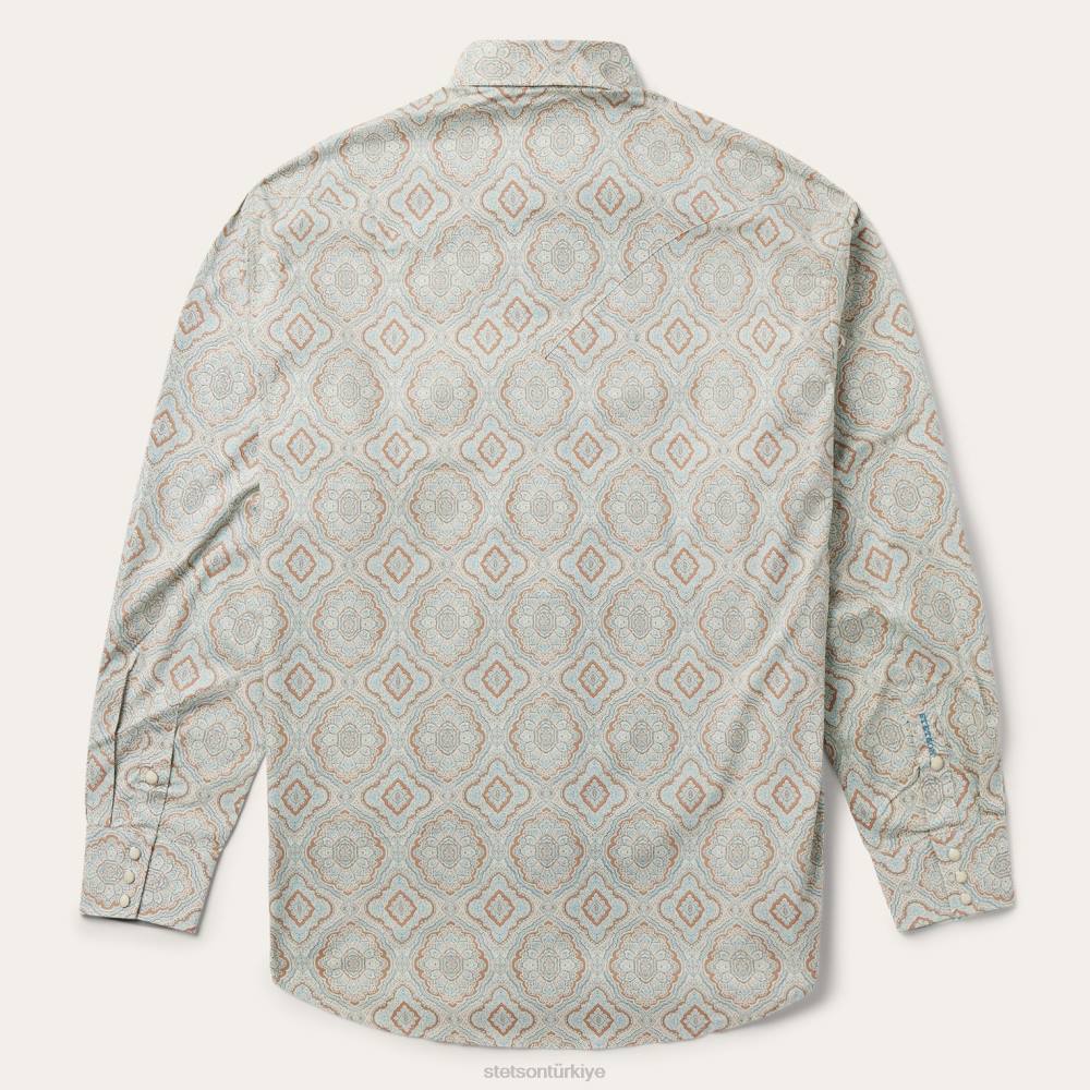 Stetson aqua desenli batılı gömlek yeşil erkekler giyim B4FZ318
