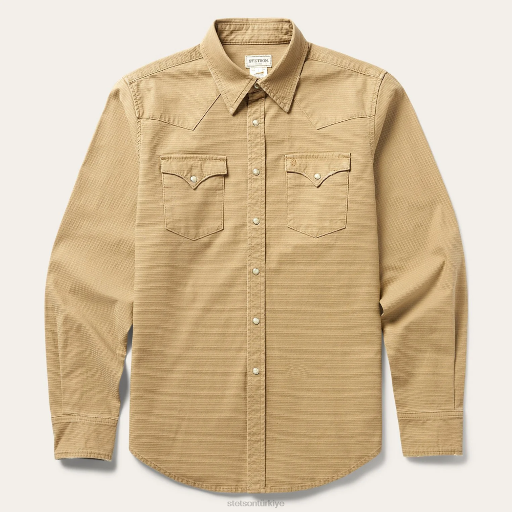 Stetson birinci sınıf nervürlü batı gömleği yeşil erkekler giyim B4FZ376