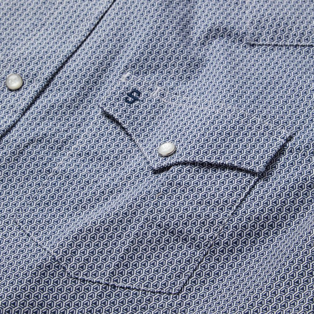 Stetson deco geo baskılı batı gömleği mavi erkekler giyim B4FZ327