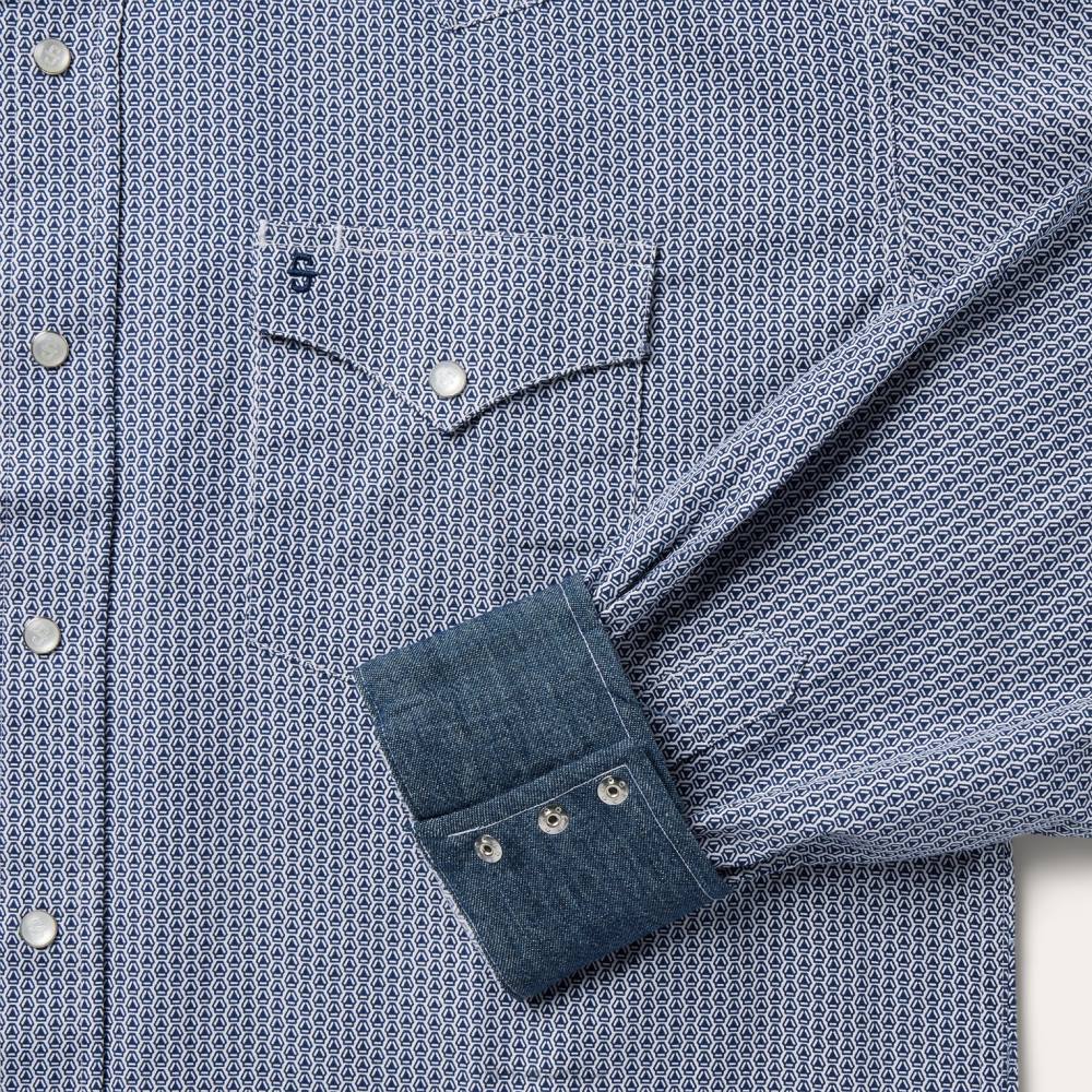 Stetson deco geo baskılı batı gömleği mavi erkekler giyim B4FZ327