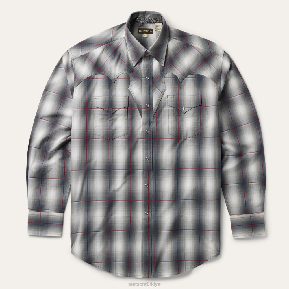 Stetson duman ombre batı gömlek gri erkekler giyim B4FZ330