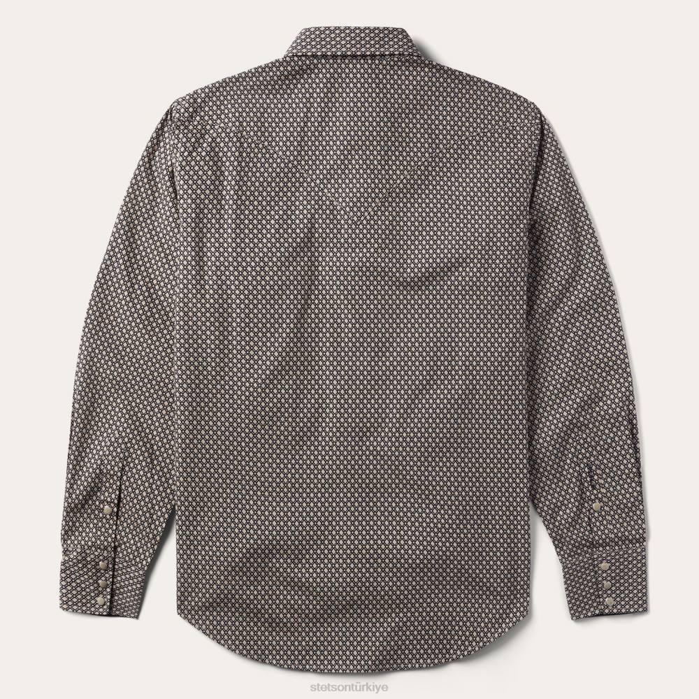 Stetson elmas desenli batılı gömlek kahverengi erkekler giyim B4FZ324
