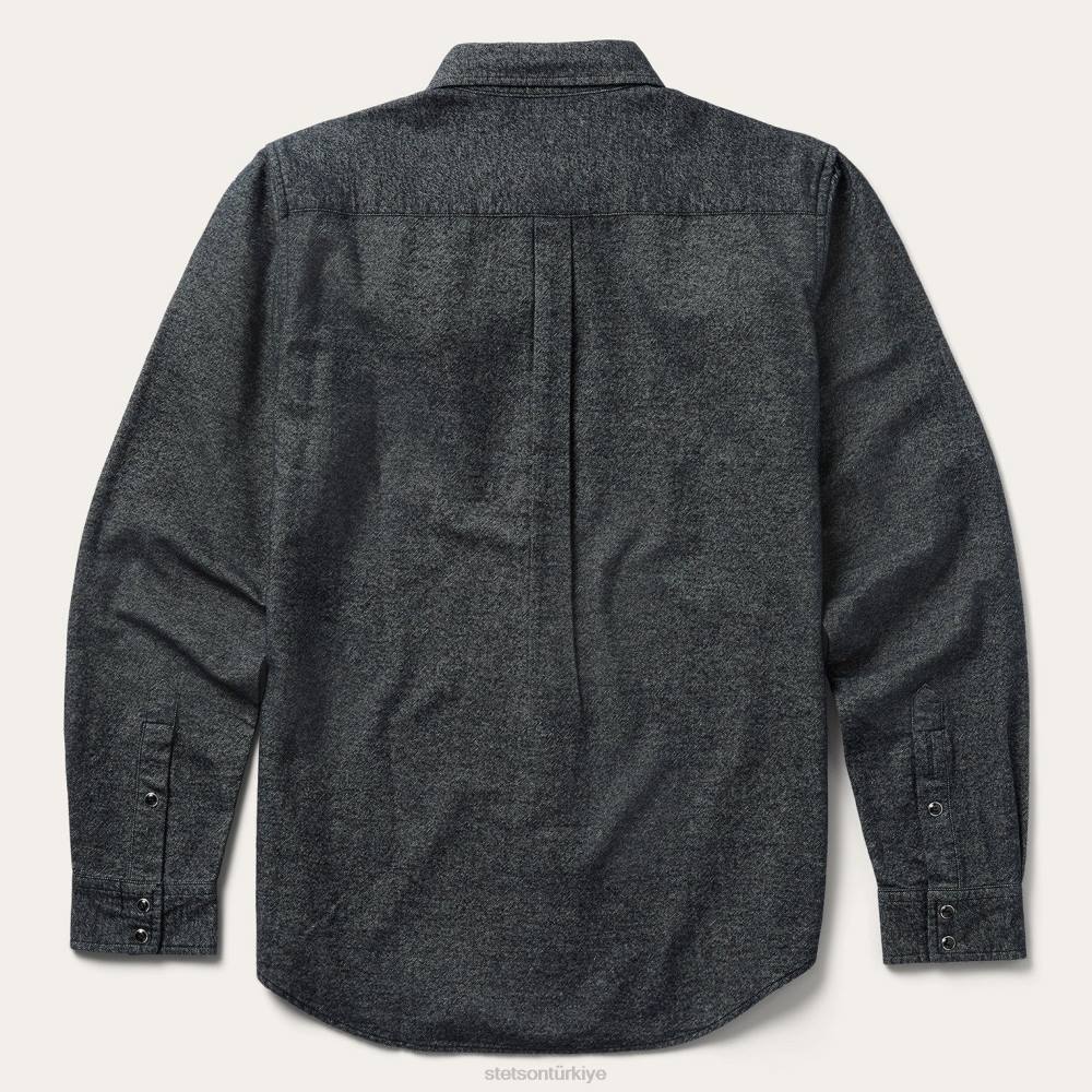 Stetson fırçalanmış dimi batı gömleği siyah erkekler giyim B4FZ348