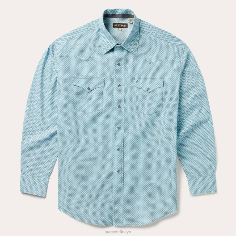 Stetson gümüş elmas düzgün desenli batı gömleği mavi erkekler giyim B4FZ303