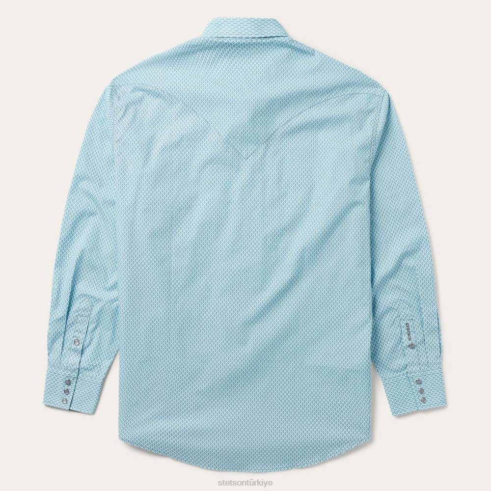 Stetson gümüş elmas düzgün desenli batı gömleği mavi erkekler giyim B4FZ303