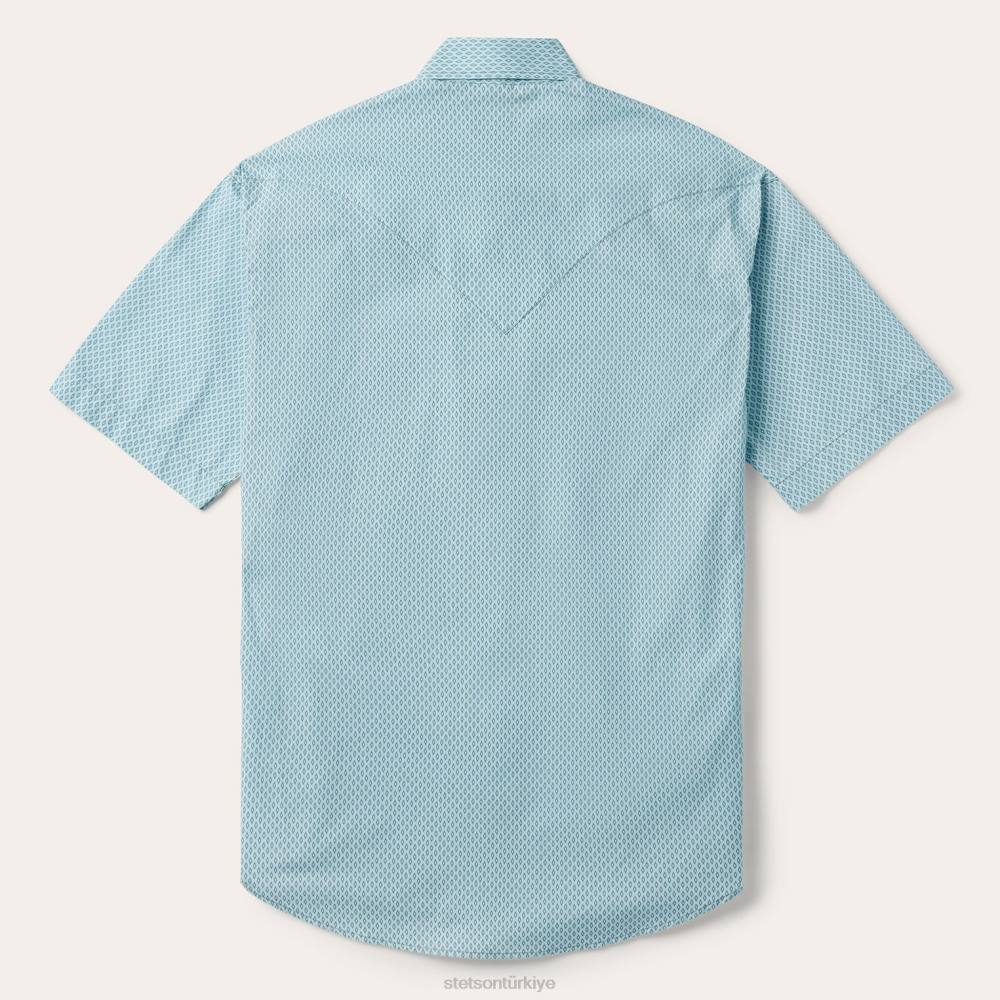 Stetson gümüş elmas düzgün desenli kısa kollu batılı gömlek mavi erkekler giyim B4FZ304