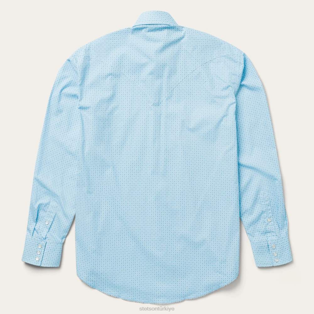 Stetson kafes desenli batılı gömlek mavi erkekler giyim B4FZ370