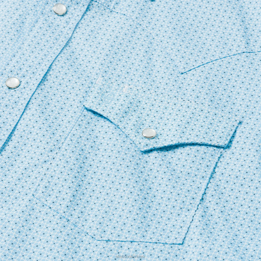 Stetson kafes desenli batılı gömlek mavi erkekler giyim B4FZ370