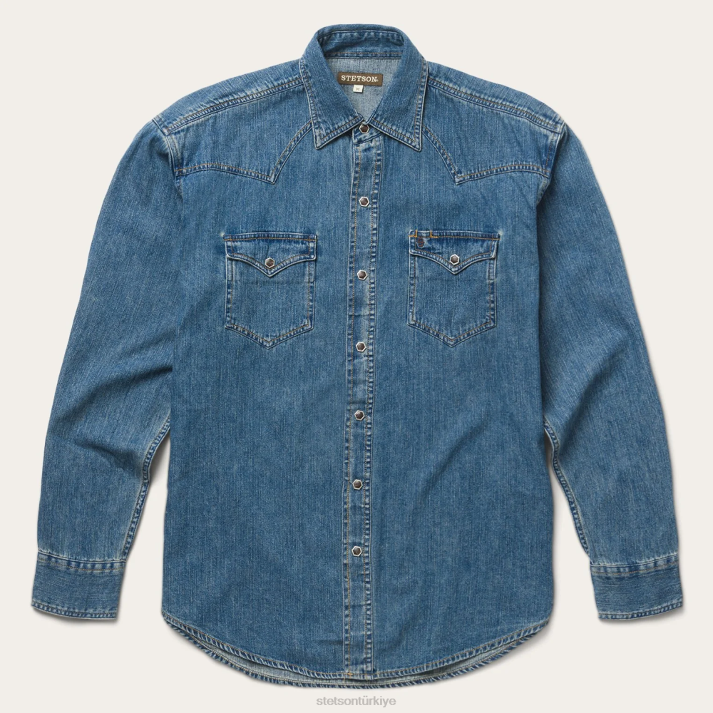 Stetson klasik denim gömlek mavi erkekler giyim B4FZ347