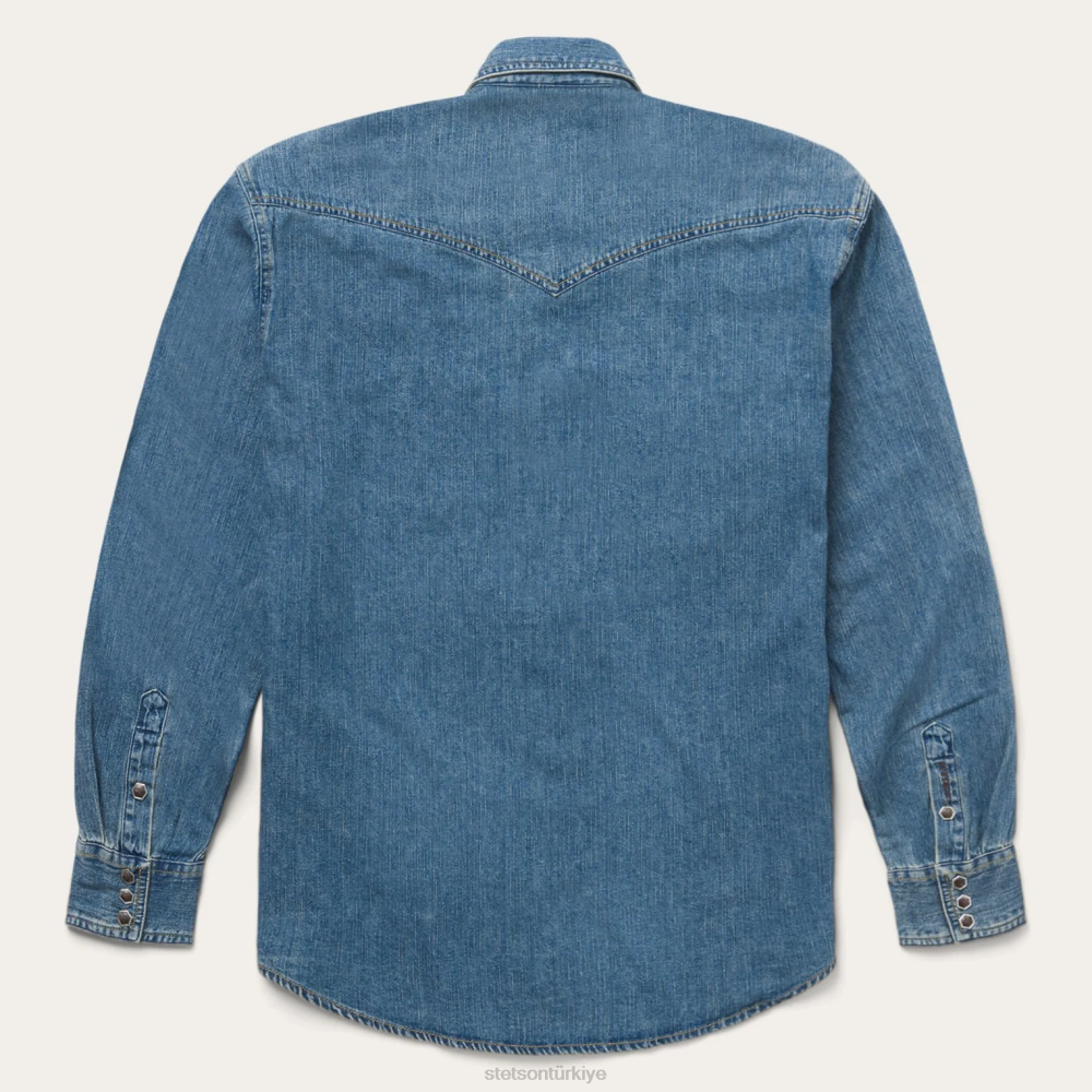 Stetson klasik denim gömlek mavi erkekler giyim B4FZ347