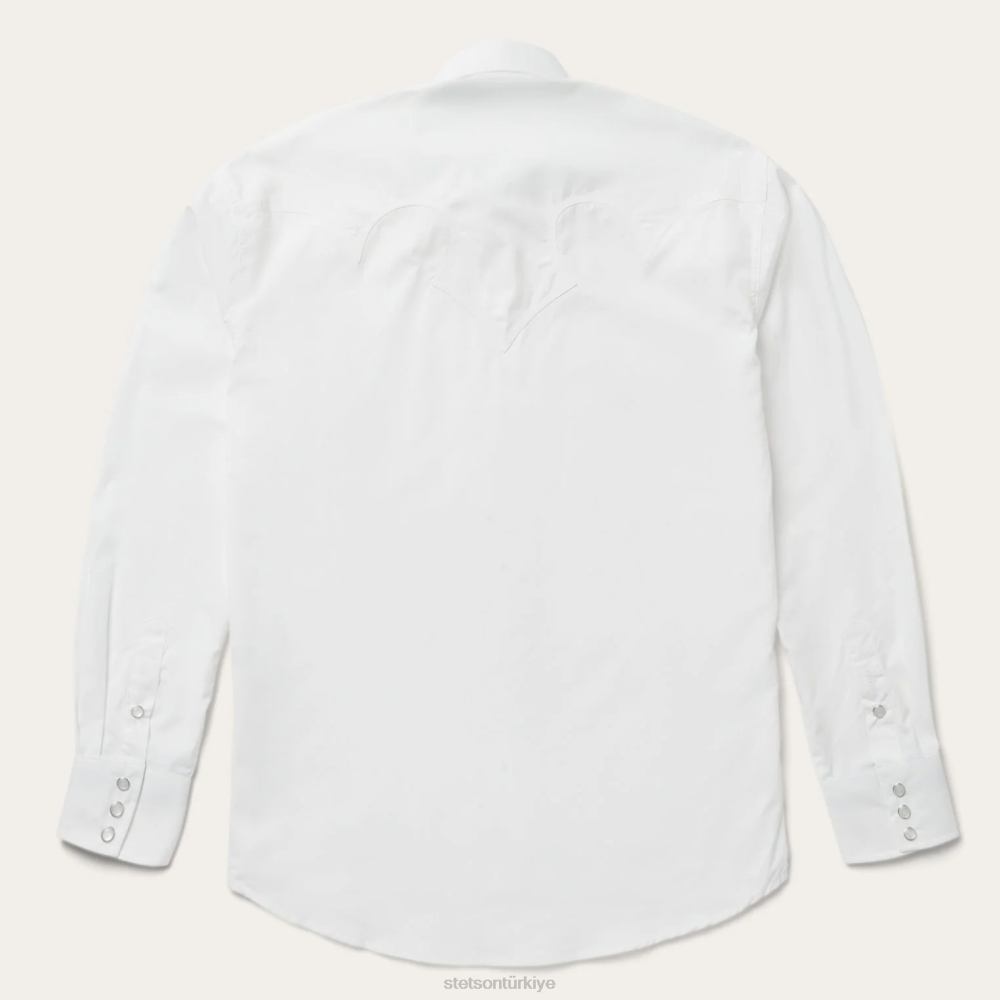 Stetson klasik sağlam çıtçıtlı poplin gömlek beyaz erkekler giyim B4FZ323