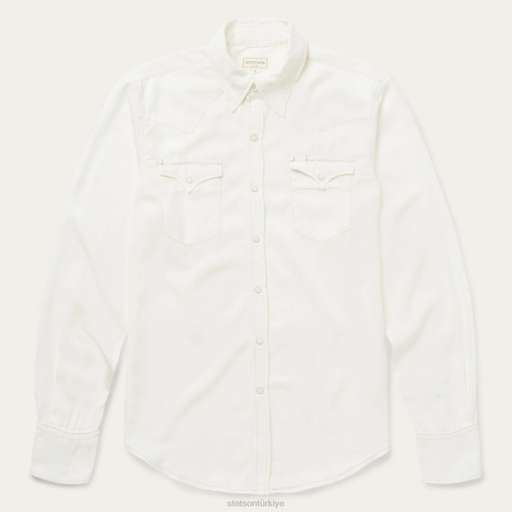 Stetson krem rengi tencel fitilli gömlek beyaz erkekler giyim B4FZ307