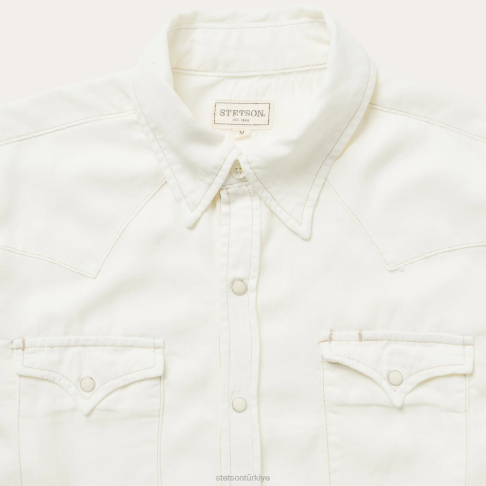 Stetson krem rengi tencel fitilli gömlek beyaz erkekler giyim B4FZ307