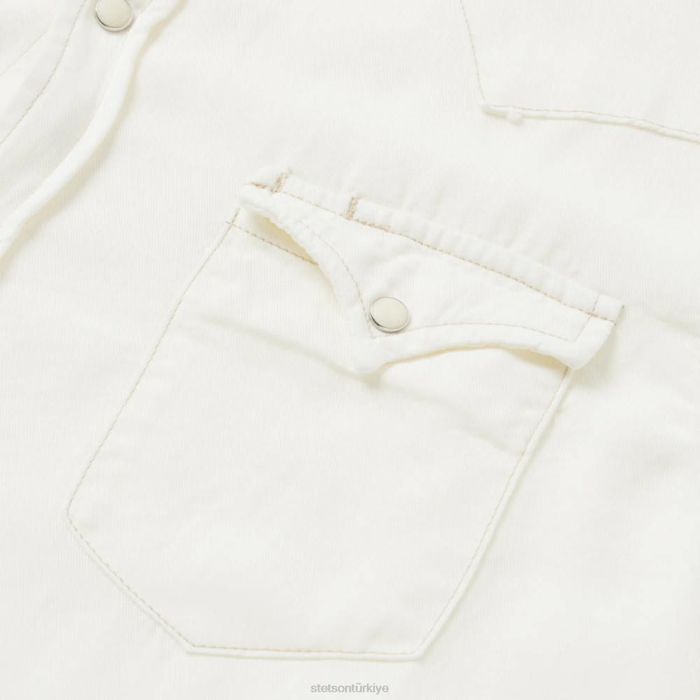 Stetson krem rengi tencel fitilli gömlek beyaz erkekler giyim B4FZ307