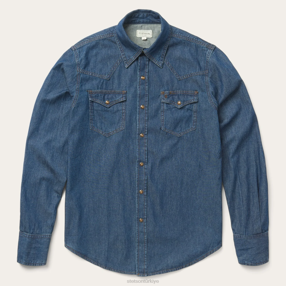 Stetson modern denim batı gömlek mavi erkekler giyim B4FZ357