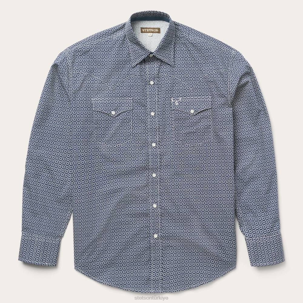 Stetson önü çıtçıtlı gömlek mavi erkekler giyim B4FZ364