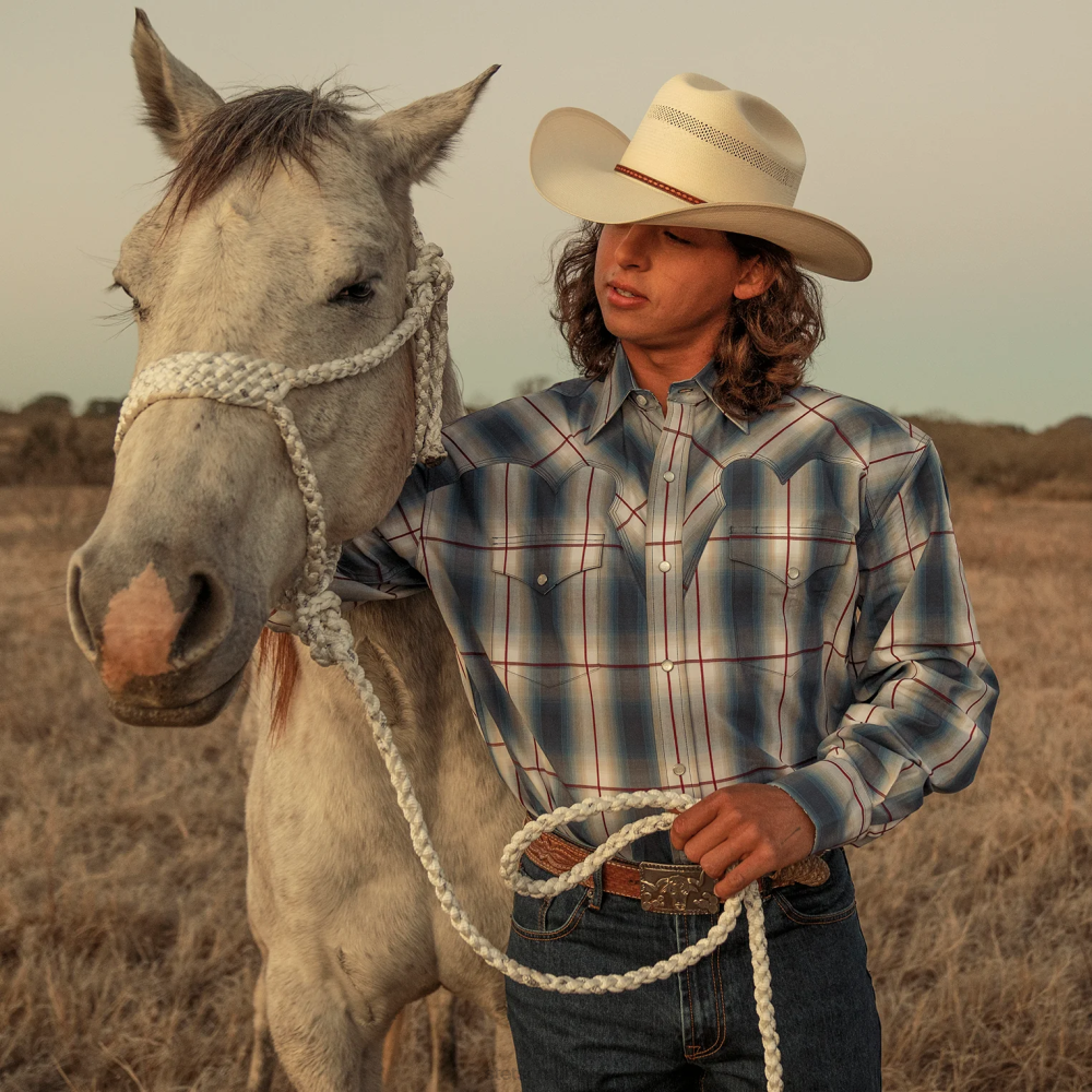 Stetson ombre batı gömlek mavi erkekler giyim B4FZ359