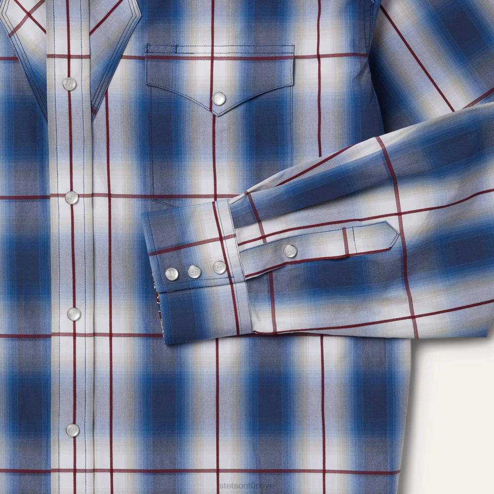 Stetson ombre batı gömlek mavi erkekler giyim B4FZ359