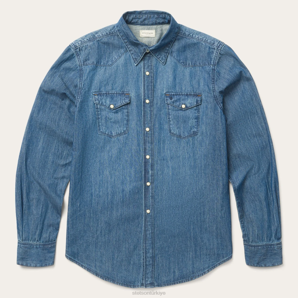 Stetson orta denim gömlek mavi erkekler giyim B4FZ337