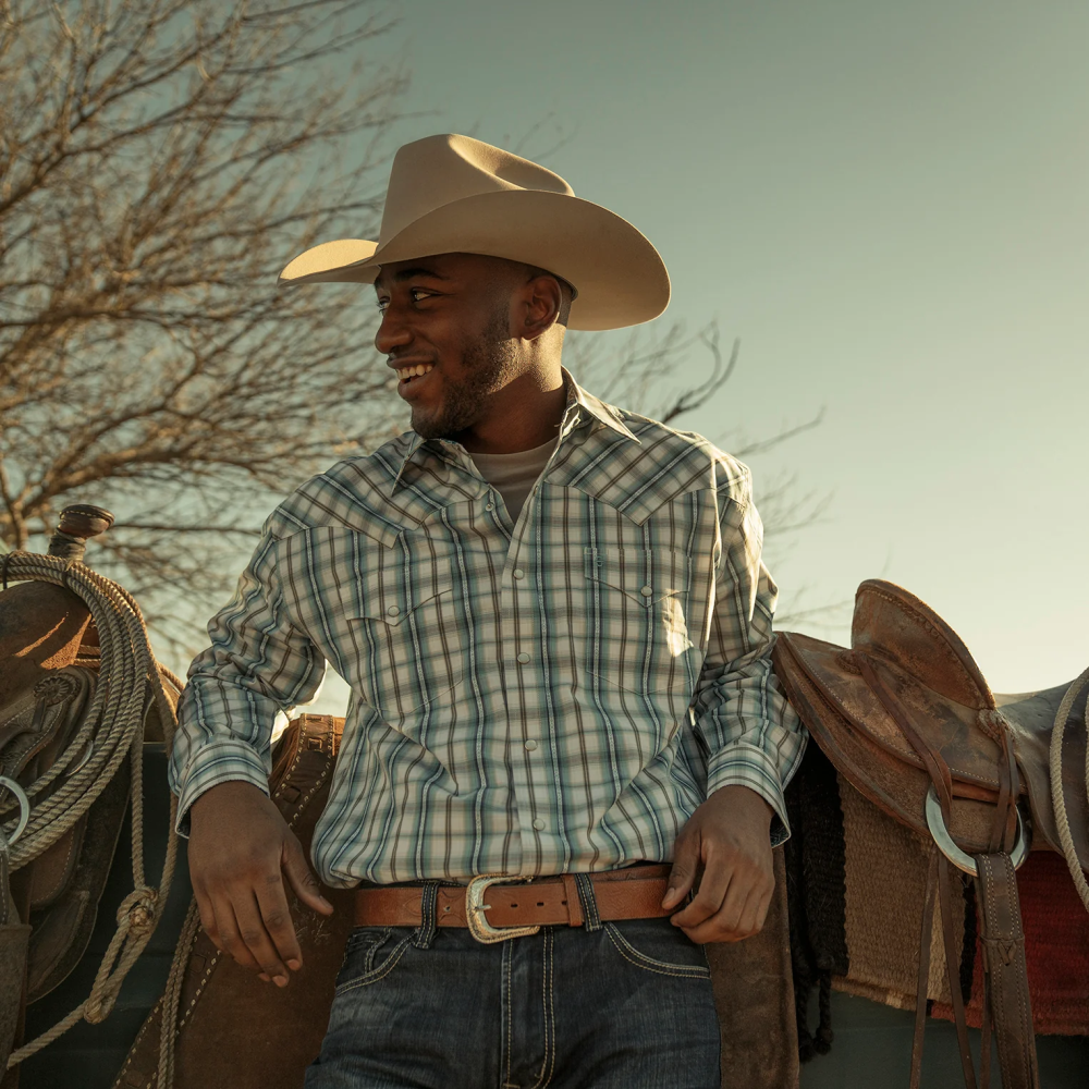 Stetson vintage turkuaz ekose gömlek mavi erkekler giyim B4FZ349