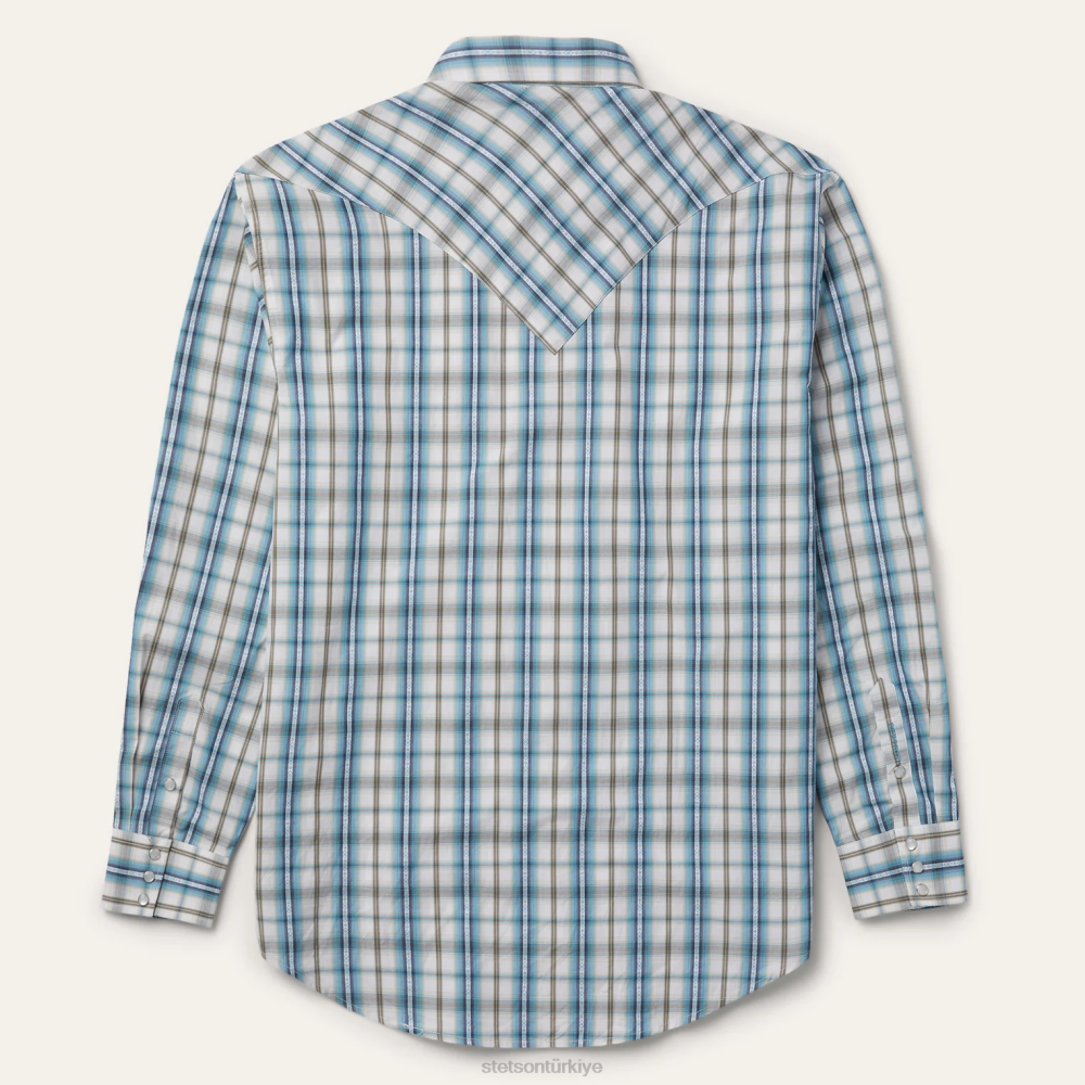 Stetson vintage turkuaz ekose gömlek mavi erkekler giyim B4FZ349