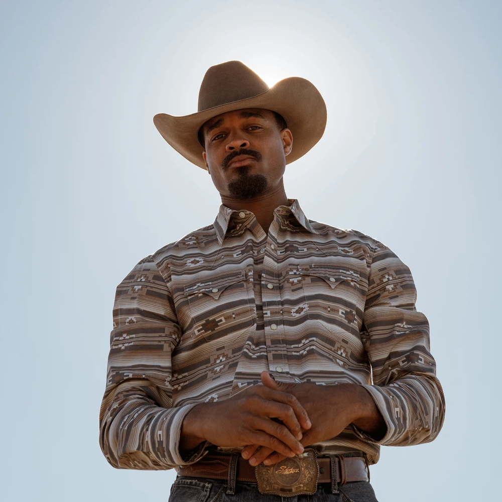 Stetson yatay aztek desenli batı gömleği kahverengi erkekler giyim B4FZ309