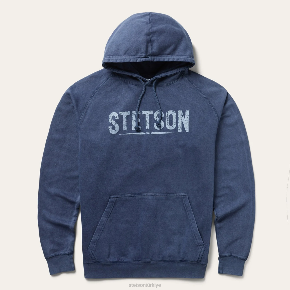 Stetson eskitilmiş logolu kapüşonlu sweatshirt mavi erkekler giyim B4FZ404