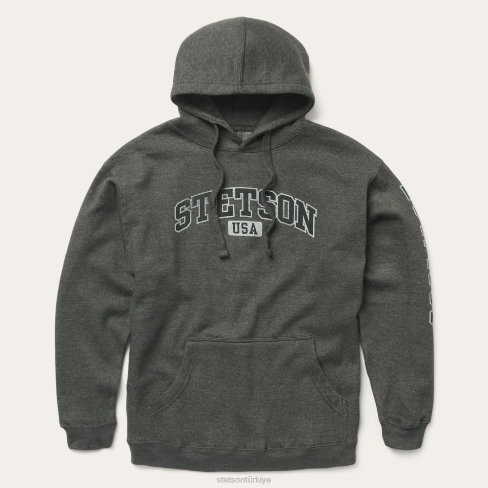 Stetson kömür heather polar kapüşonlu sweatshirt gri erkekler giyim B4FZ411