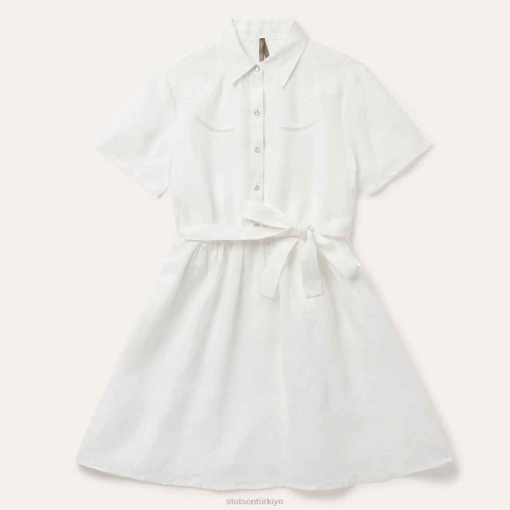 Stetson aynı tonda çizgili keten gömlek elbise beyaz kadınlar giyim B4FZ487