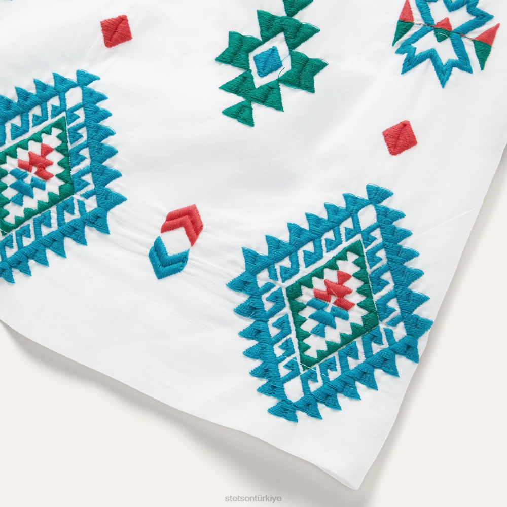 Stetson parlak schiffli işlemeli pamuklu çim elbise beyaz kadınlar giyim B4FZ485