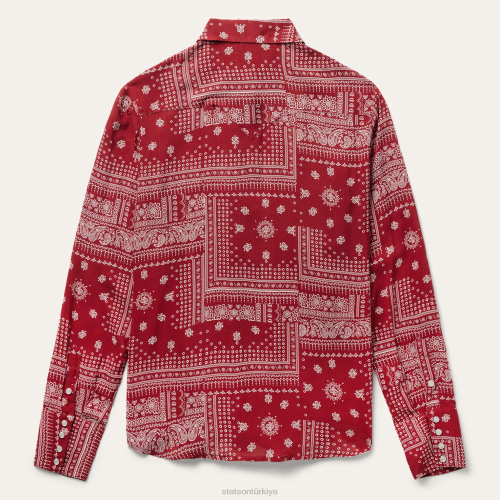 Stetson bandanalı yama işi gömlek kırmızı kadınlar giyim B4FZ434