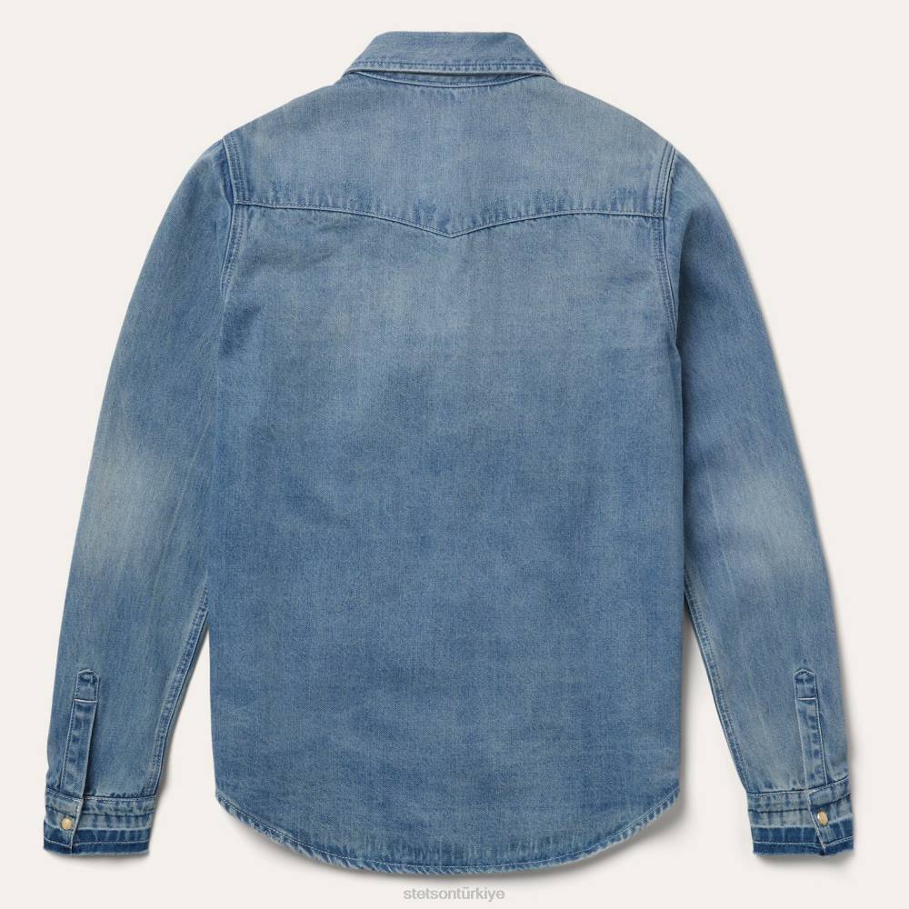 Stetson bol kesim denim önü çıtçıtlı gömlek mavi kadınlar giyim B4FZ437