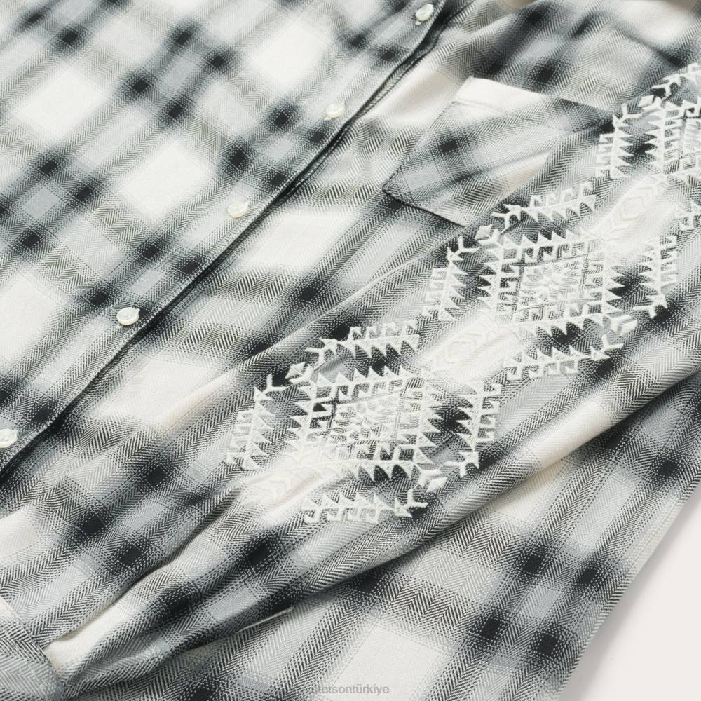 Stetson dumanlı ombre ekose suni ipek dimi gömlek gri kadınlar giyim B4FZ453