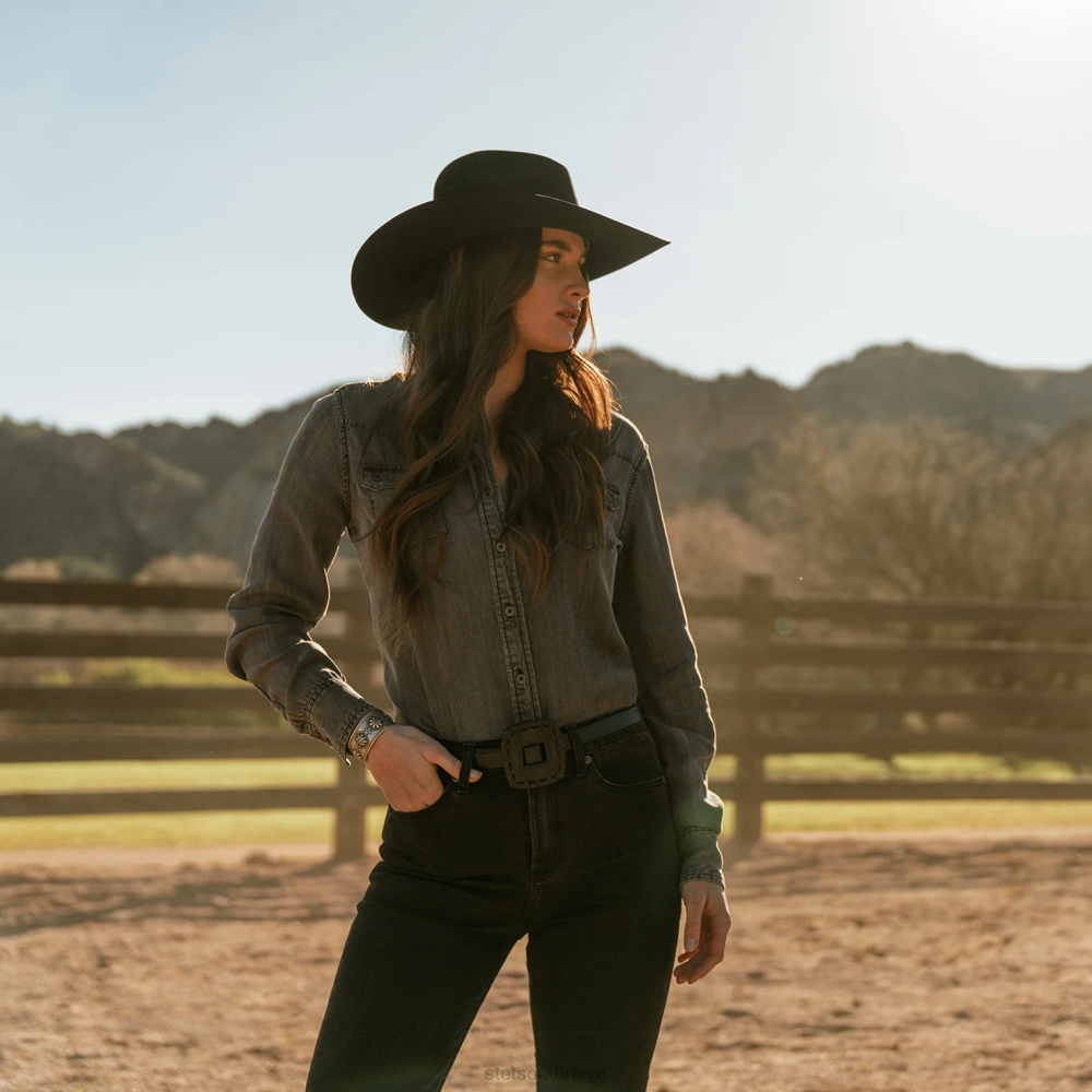 Stetson erkek arkadaşı fit düğmeli denim tencel bluz siyah yıkanmış kadınlar giyim B4FZ438