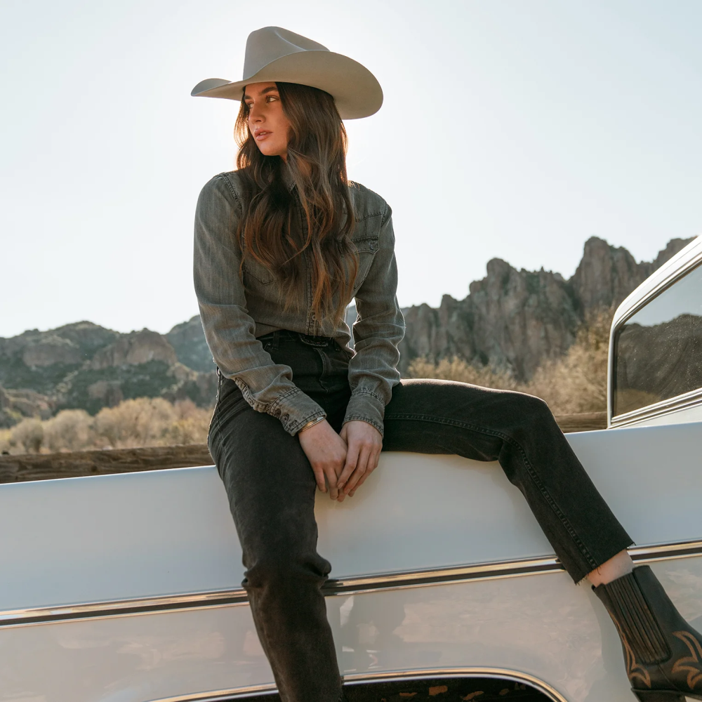 Stetson erkek arkadaşı fit düğmeli denim tencel bluz siyah yıkanmış kadınlar giyim B4FZ438