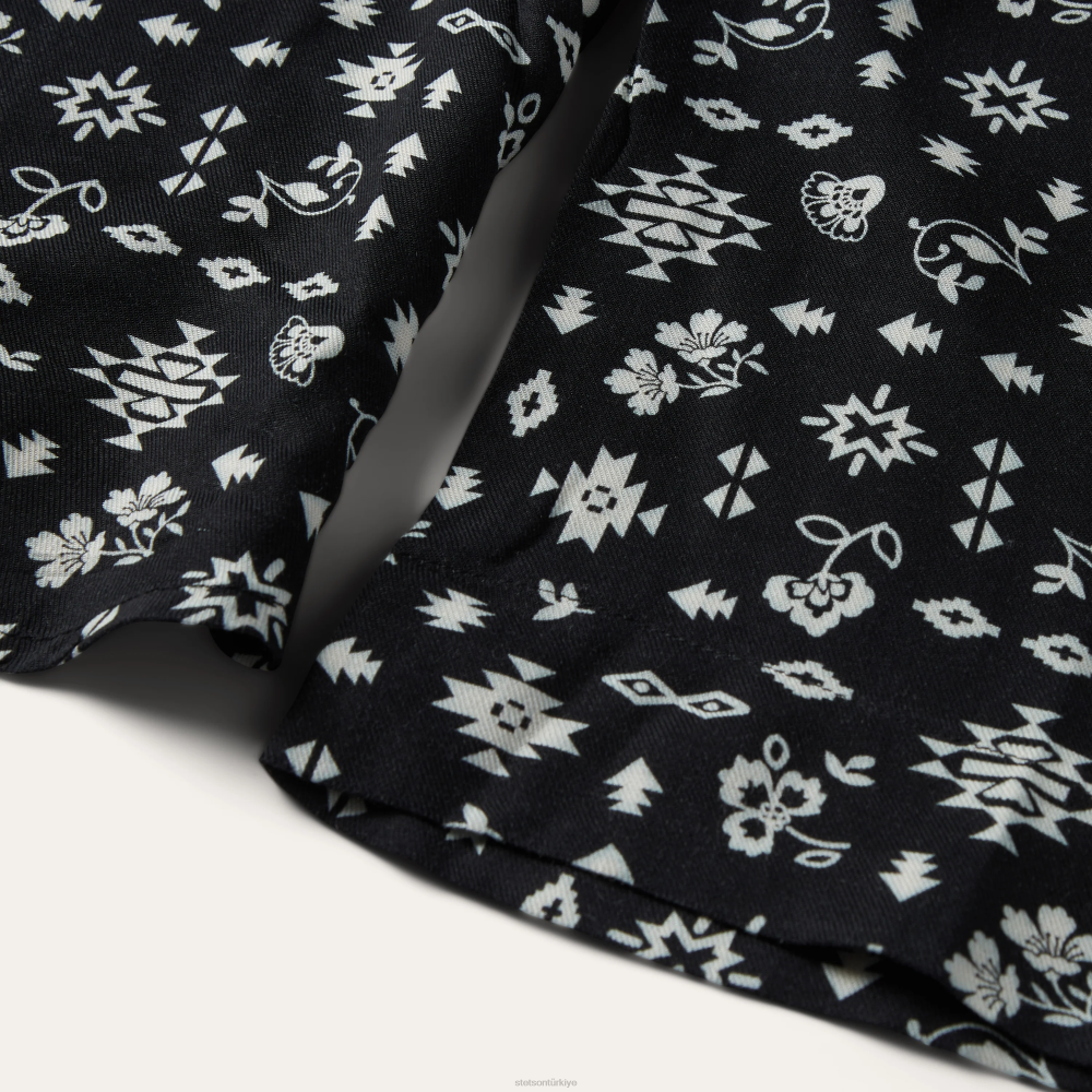 Stetson güneybatı ditzy desenli suni ipek dimi bluz siyah kadınlar giyim B4FZ442