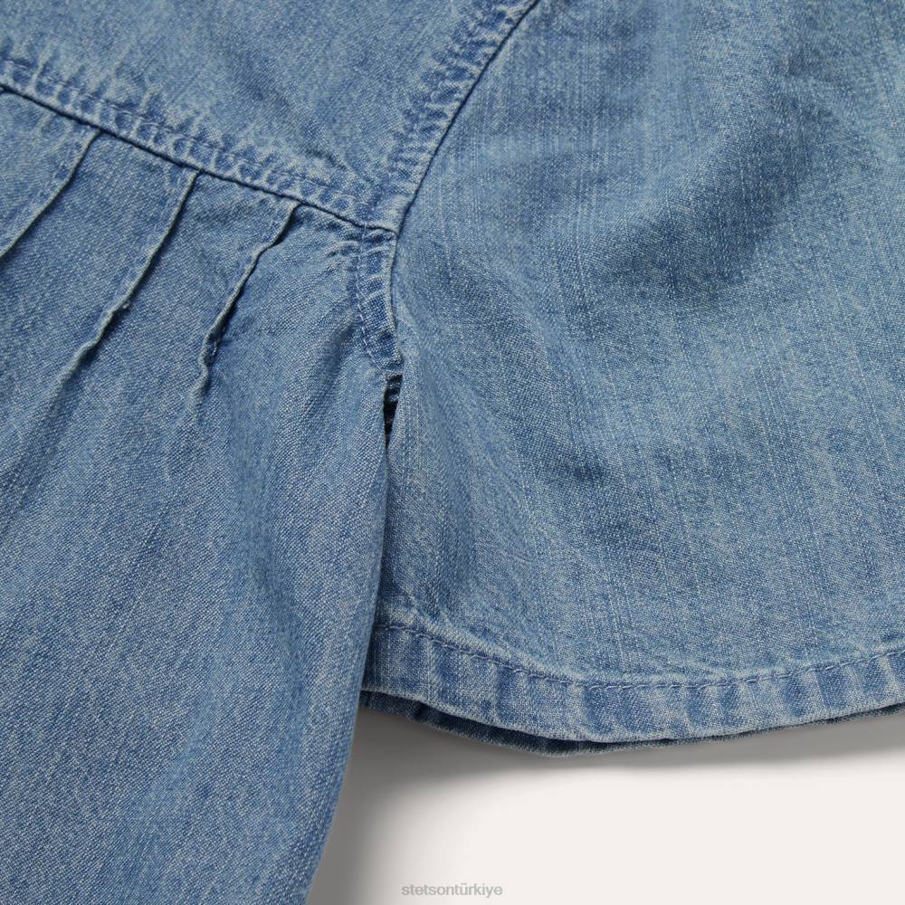 Stetson kısa kollu denim bluz mavi kadınlar giyim B4FZ458