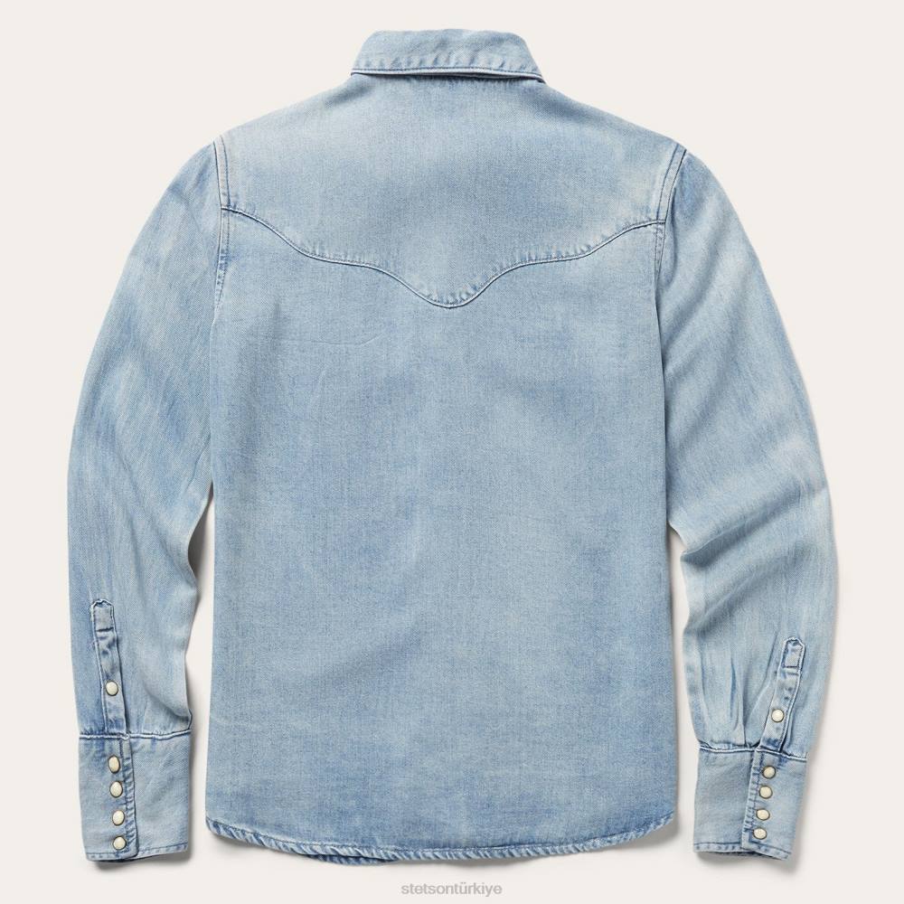Stetson kavisli robalı batı denim üst mavi kadınlar giyim B4FZ464