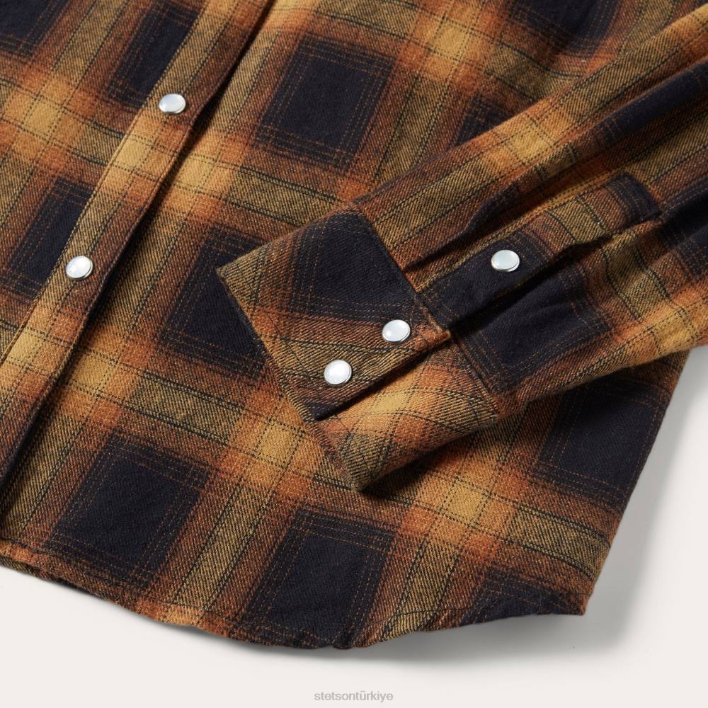Stetson klasik batı flanel gömlek kahverengi kadınlar giyim B4FZ481