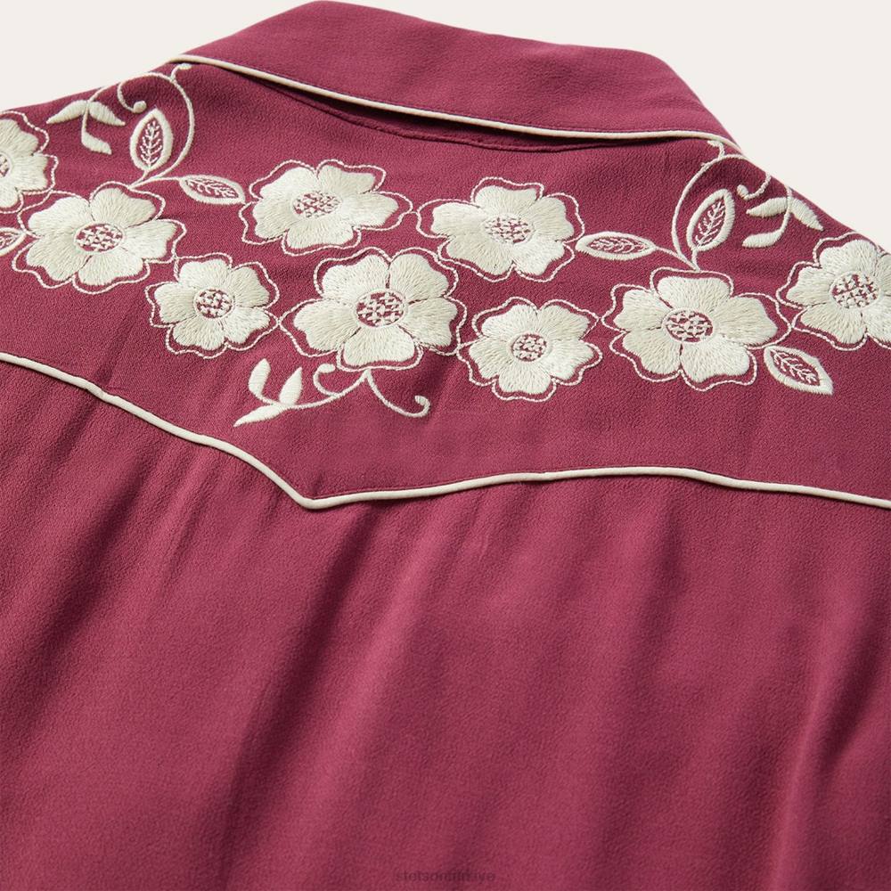 Stetson klasik batı çıtçıtlı bluz şarap kadınlar giyim B4FZ462