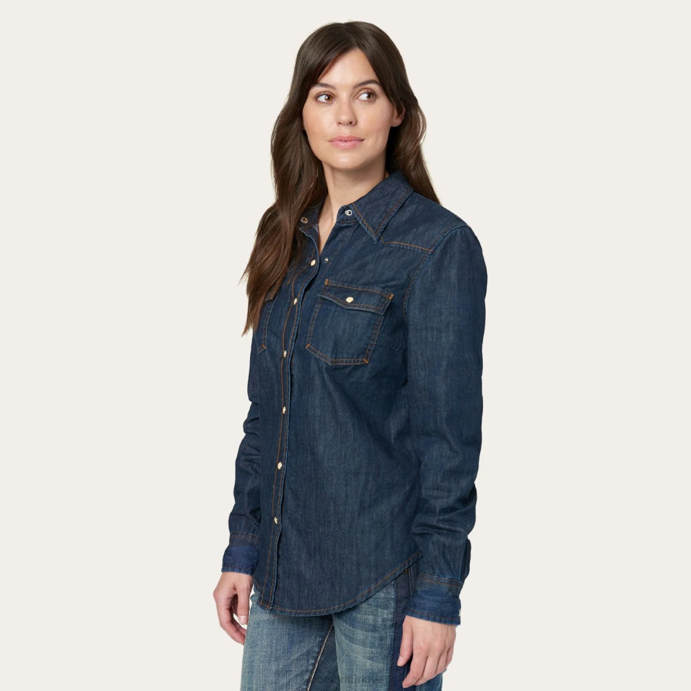 Stetson klasik koyu denim batı gömleği mavi kadınlar giyim B4FZ478