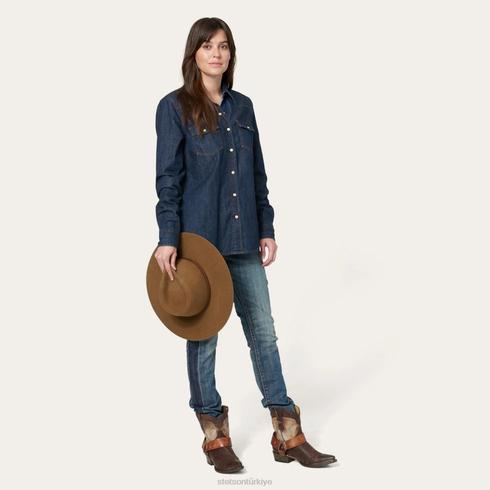 Stetson klasik koyu denim batı gömleği mavi kadınlar giyim B4FZ478