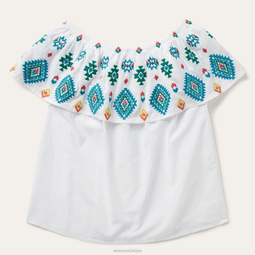 Stetson parlak schiffli işlemeli pamuklu çim üst beyaz kadınlar giyim B4FZ484