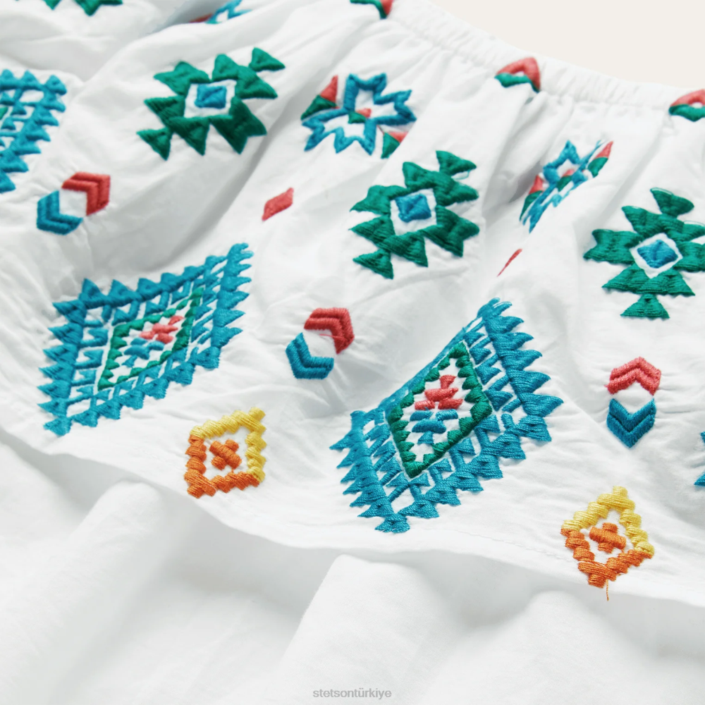 Stetson parlak schiffli işlemeli pamuklu çim üst beyaz kadınlar giyim B4FZ484