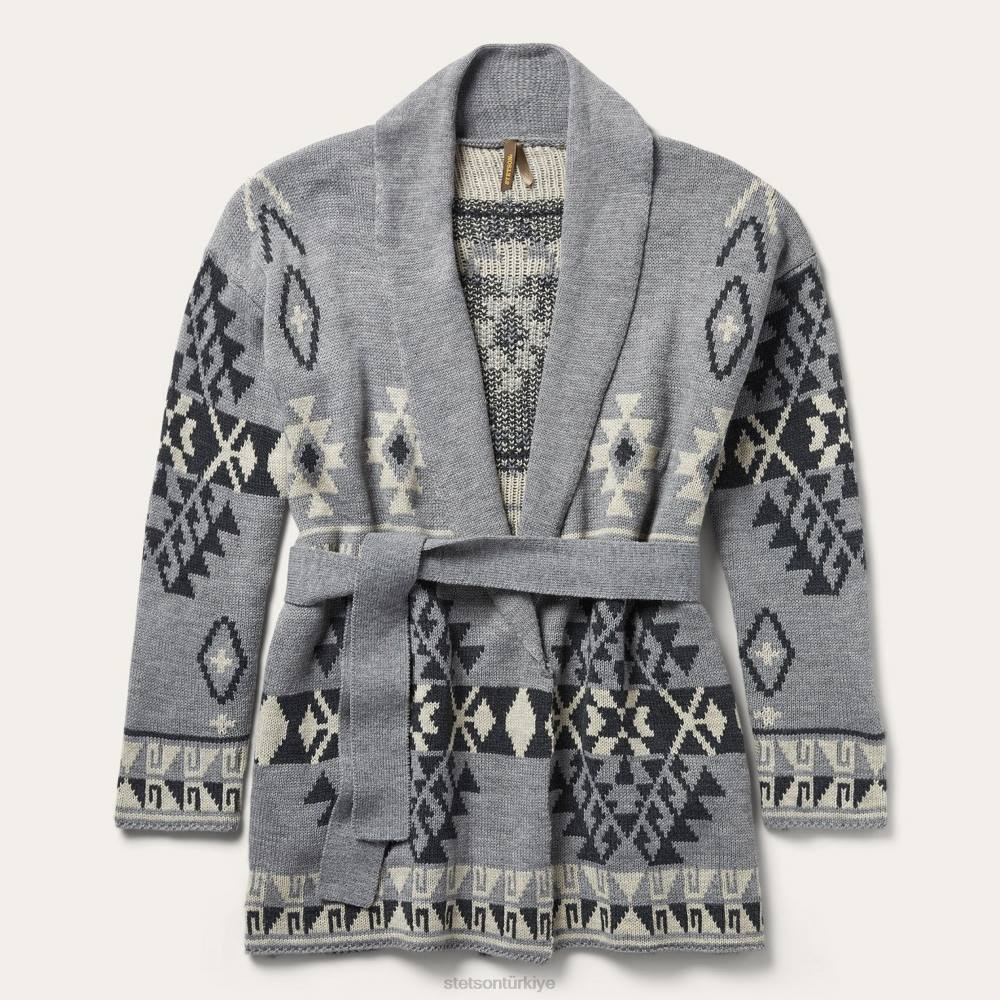 Stetson kalın örgü kravatlı kazak gri kadınlar giyim B4FZ543