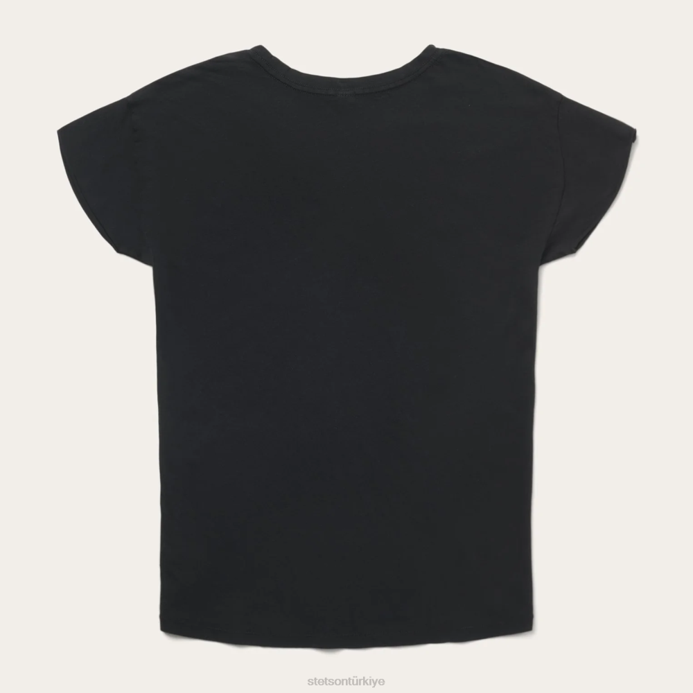 Stetson john b. kartal grafikli tişört siyah kadınlar giyim B4FZ475