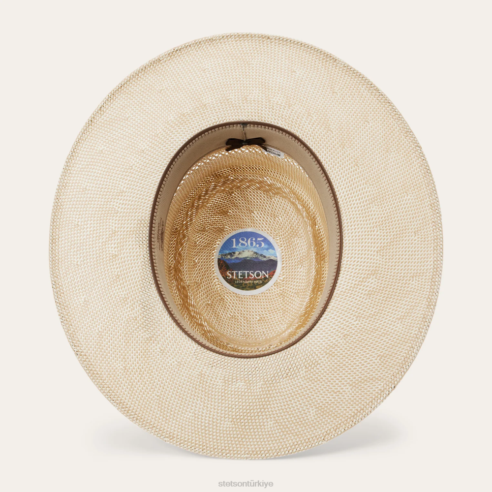 Stetson Batterson hasır düz kenarlı şapka doğal/ten rengi üniseks şapkalar B4FZ174