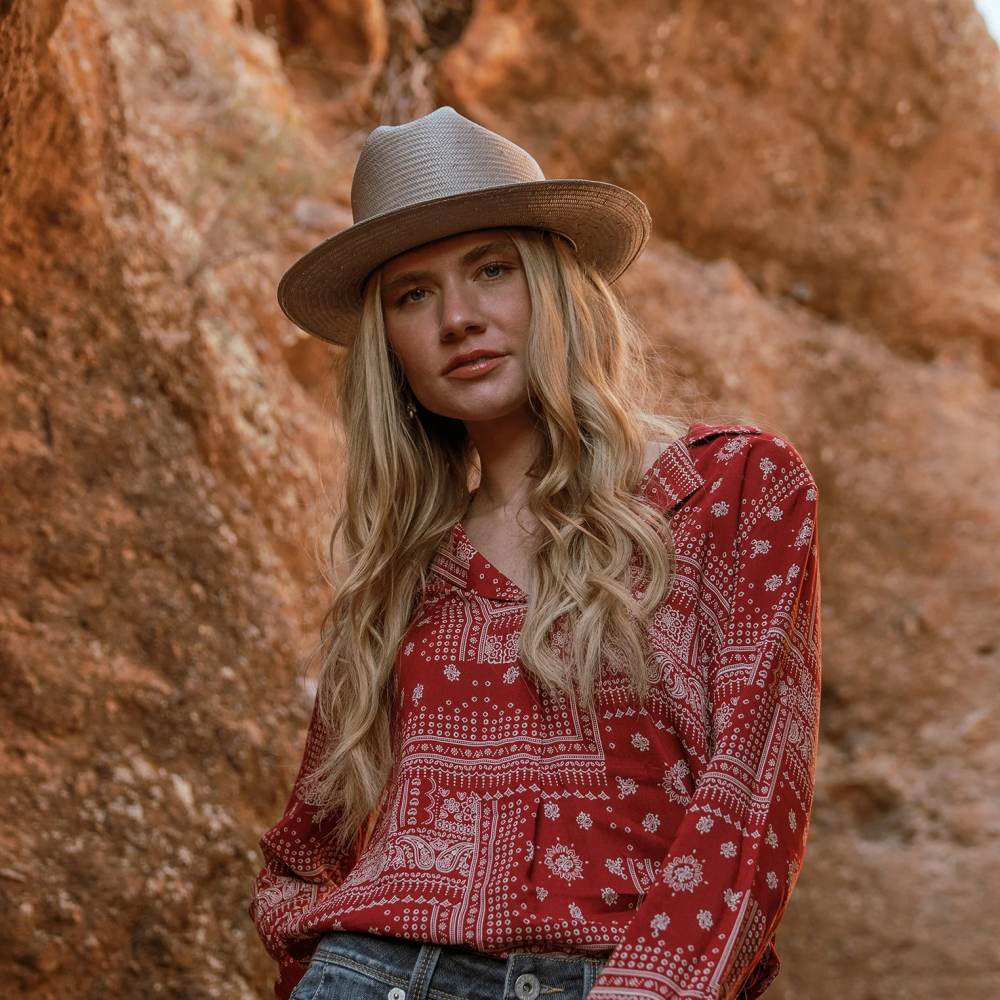 Stetson açık yol hasır şapka boz kahverengi üniseks şapkalar B4FZ74